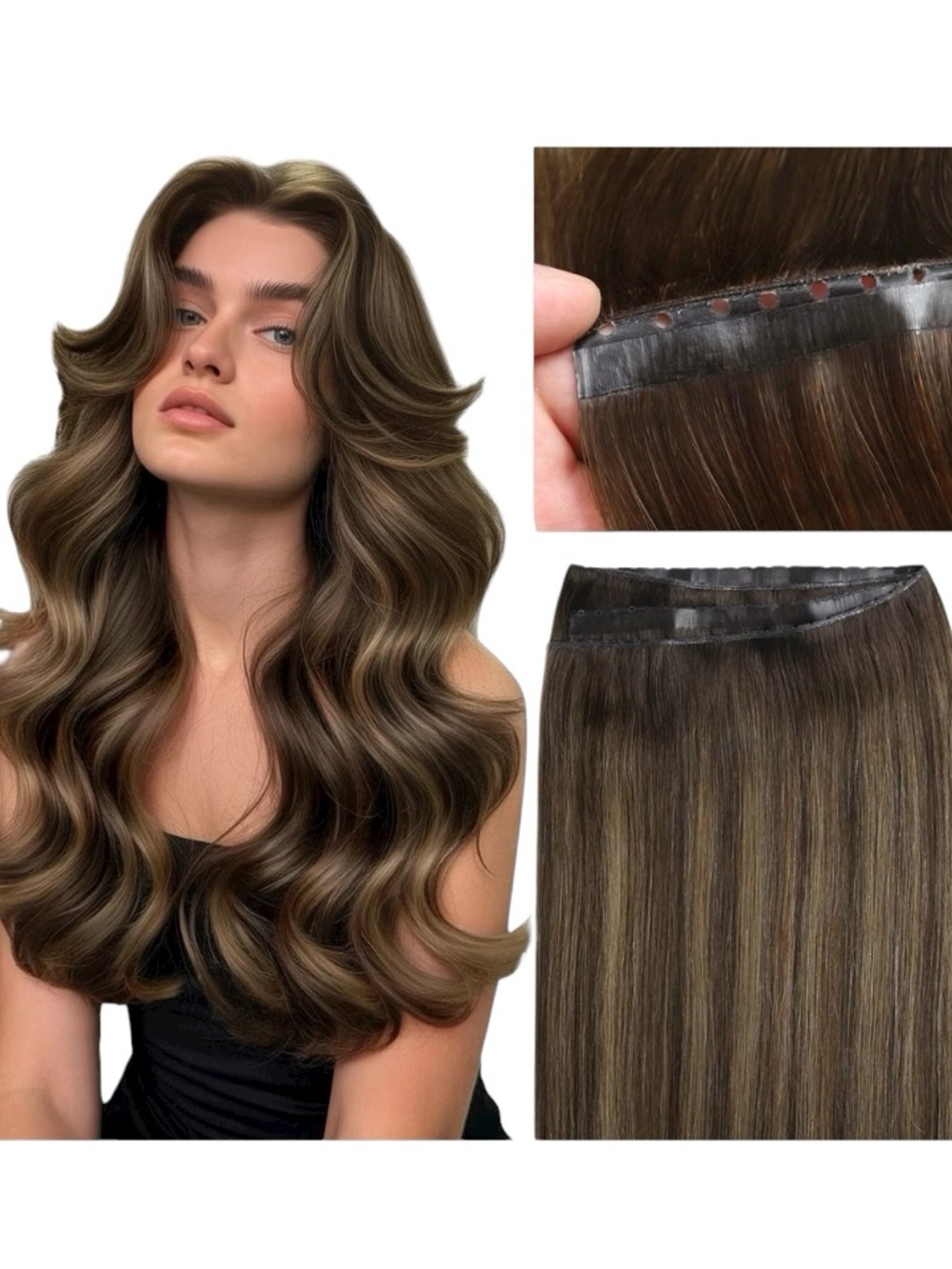 Dark Brown Chestnut Brown Human Hair Butterfly Weft 20 Inch Hair Extensions